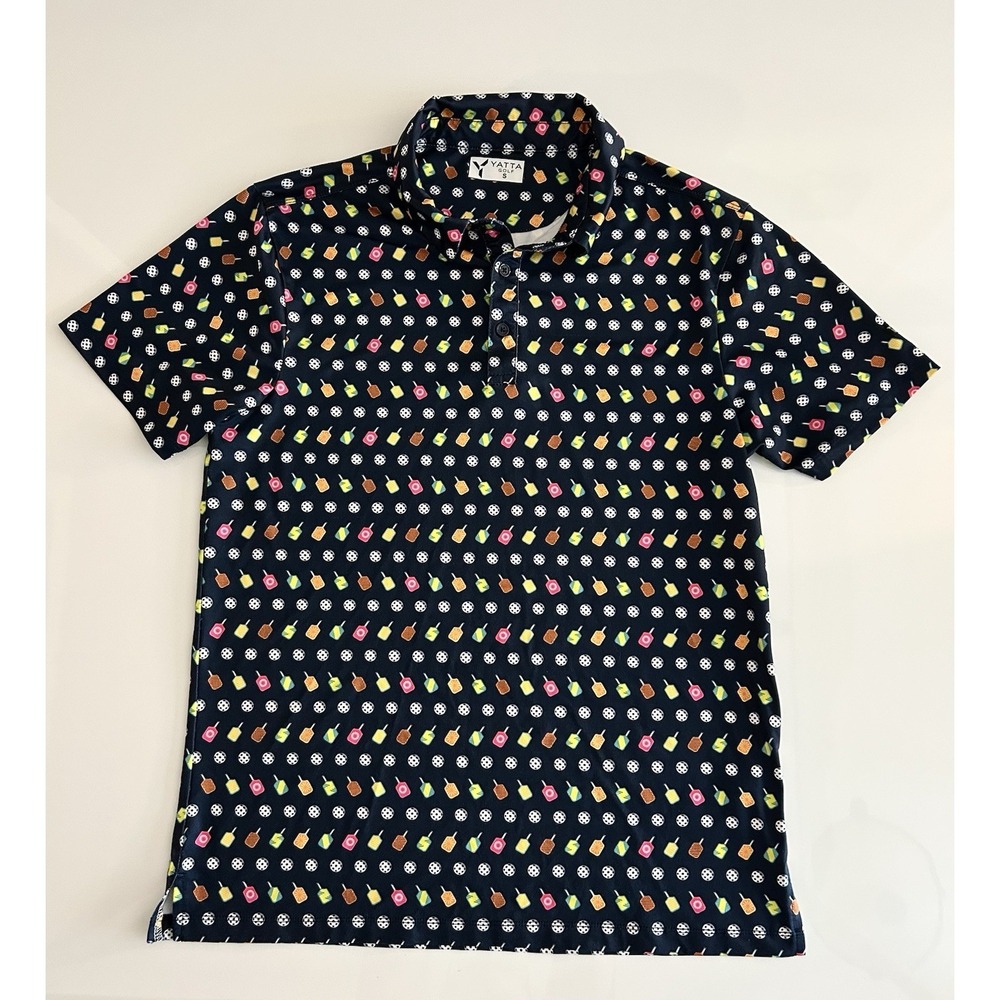 Yatta Golf Men's Polo Shirt Size S Pickleball Paddle & Ball Print Performance